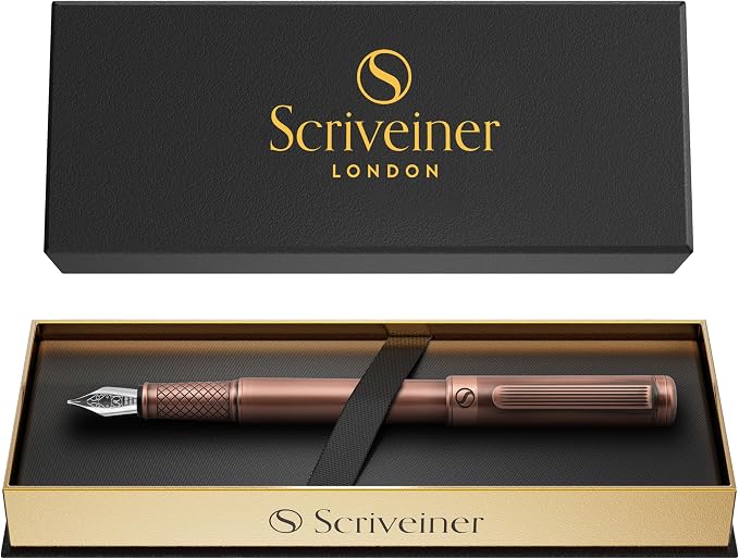 Scriveiner Luxury Fountain Pen - Stunning Copper Luxury Pen, Schmidt Gilded Nib (Medium), Converter, Best Pen Gift Set for Men & Women, Professional, Executive, Office, Nice Pens