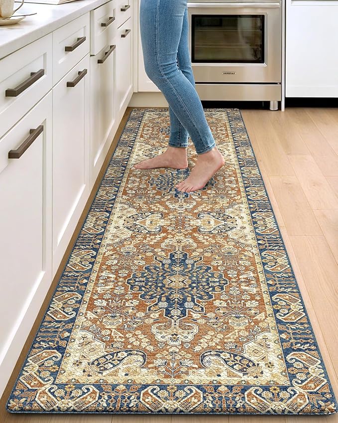 DEXI Kitchen Mats for Floor Cushioned, 23x86 Extra Large Long Runner Rug Non Slip, Waterproof Soft Comfort Standing Padded Anti Fatigue Decorative, Brown Beige
