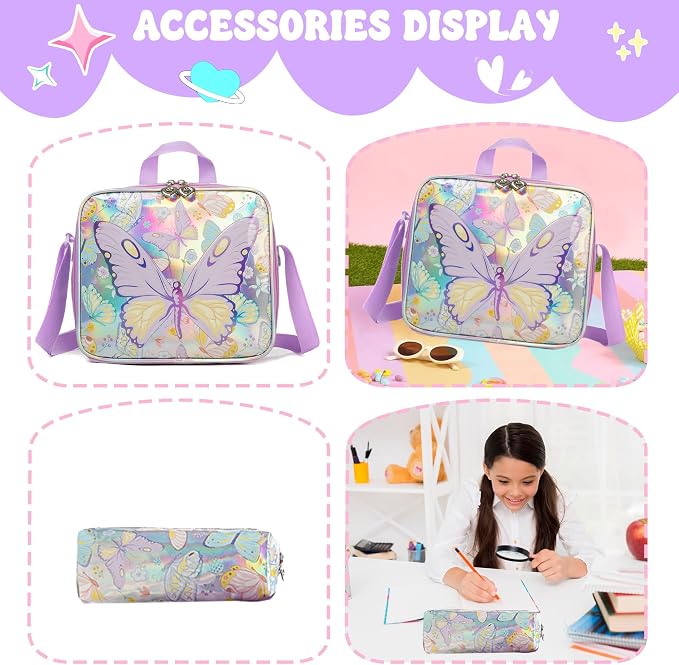 Meetbelify Backpack for Girls Backpacks with Lunch Box Pencil Case for Elementary Student Kids School Travel Bag for Girls Ages 6-8 Years Old