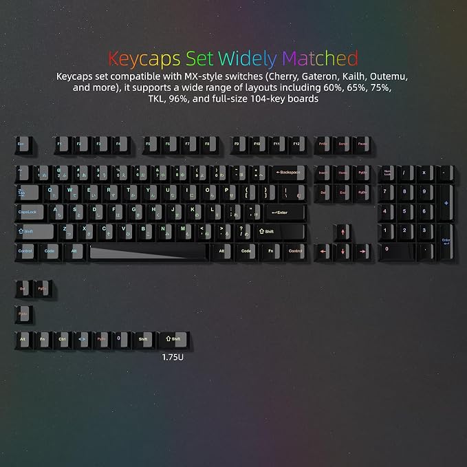 Womier Black Keycaps for Mechanical Keyboard, Ceramic Style Keycaps Set, Glossy Cherry Profile Custom Key caps with Color Character for 60 75 100% Mechanical Keyboards with Cherry/Gateron MX Switches