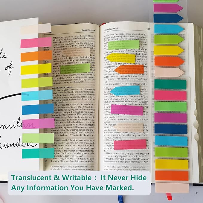 ELII 1600pcs Books Tabs for Annotating,Sticky Tabs Clear Sticky Notes, Page Markers for Notebooks, Multi-Colored Writable and Repositionable Book Flags