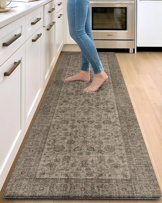DEXI Kitchen Mats for Floor Cushioned, 23x86 Long Rubber Runner Rug Non Slip, Large Waterproof Soft Comfort Standing Padded Anti Fatigue Decorative, Brown