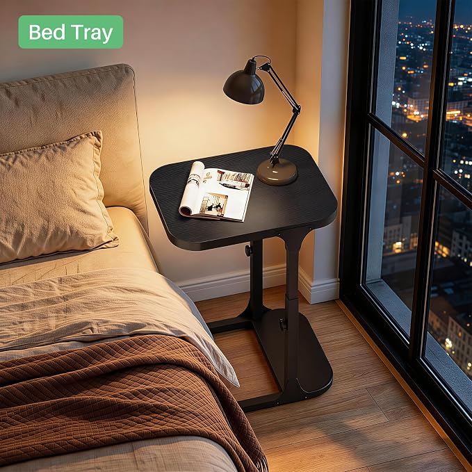 Kitstorack Height Adjustable End Table, Small Side Table for Couch, Sofa Table with Metal Frame for Living Room, Bedroom, Bedside C Shaped Table,Black
