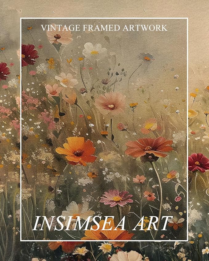 InSimSea Extra Large Framed Vintage Wall Art, Living Room Country Farmhouse Decor, Spring Flower Wildflower Landscape Canvas Prints, Retro Flowers Long Pictures for Bedroom Above of Bed, 20x40inch