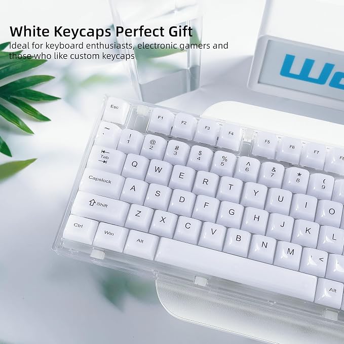 Womier Keyboard Keycaps Jelly, Cute White Keycaps 60 65 75 100 Percent, Transparent Clear Custom Key Cap Set for Cherry MX, Kailh, Outemu, Gateron Mechanical Keyboards(MDA Profile)