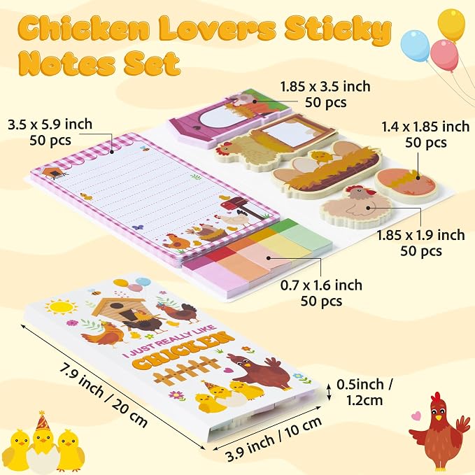B1ykin Cute Sticky Notes Set - I Just Really Like Chicken Self-Stick Notes Pad, 550 Sheets Writing Memo Pages Sticky Notepad for Teacher Appreciation Gifts, School Office Supplies (Chicken)