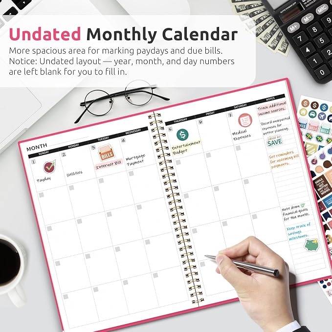 Budget Planner - Monthly Budget Book with Expense Tracker Notebook, Undated Bill Organizer & Finance Planner to Take Control of Your Money, Account Book to Manage Your Finances-Berry Pink