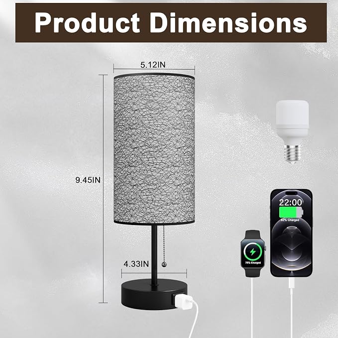 YIDPU Table Lamp for Bedroom,Nightstand Lamp for Bedside with AC Outlets,Adjustable 3color LED Light Desk Lamp for Home Decor,Included Bulb and Lamp Shade(Black-OnlyAC, 1PCS)