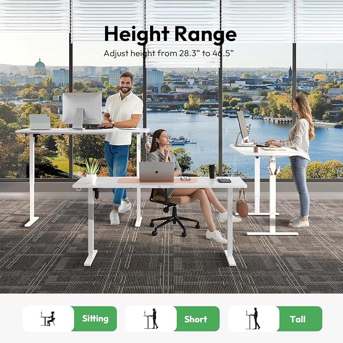 Large Electric Standing Desk,55x28 Inches Adjustable Height Stand up Desk, Sit Stand Home Office Desk, 3 Preset Heights,Equipped with Hooks,Ergonomic Computer Desk Workstation，White