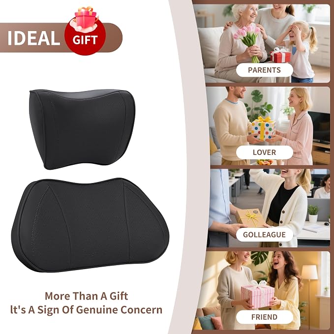 Car Lumbar Support Pillow for Driving Seat, Black, 1 Pack | Leather Memory Foam Lumbar Cushion for Lower Back Pain Relief, Universal Back Support for Driving, Home & Office Chairs