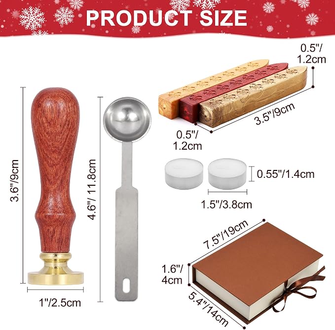 Yoption Merry Christmas with Olive Branch Wax Seal Stamp Kit with Sealing Wax Sticks and Gift Box for Wedding, Party Invitations, Christmas, Envelopes