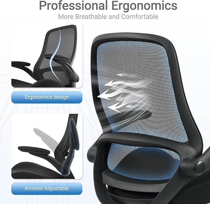 HYLONE 400lbs Big and Tall Heavy Duty Drafting Chair 5" Thickened Seat Tall Office Chair Flip-Up Armrests Ergonomic Chair with Lumbar Support and Adjustable Footrest Ring Standing Desk Chair (Black)