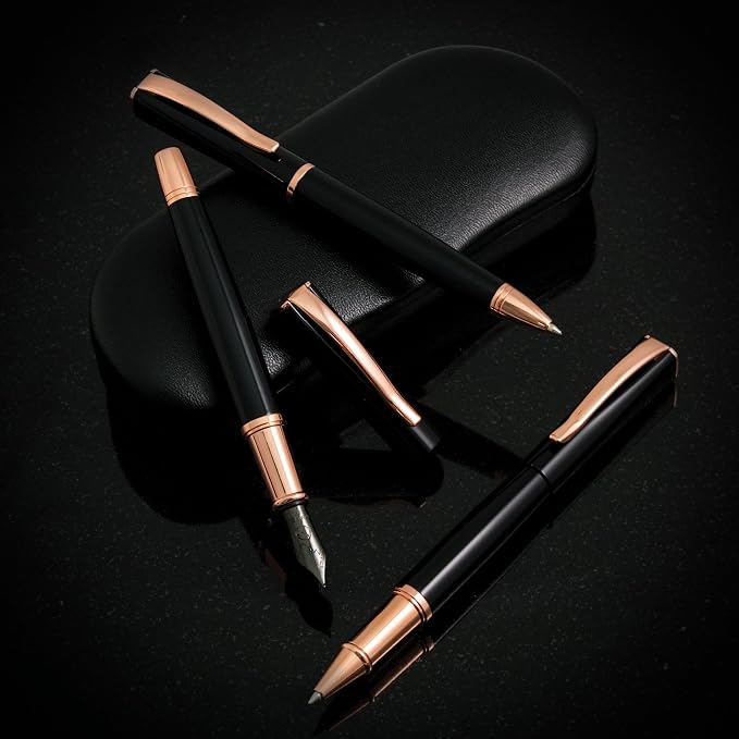 Monteverde USA Impressa Fountain Pen Black with 18 Karat Rose Gold Trim - Broad Point - JoWo German Nib