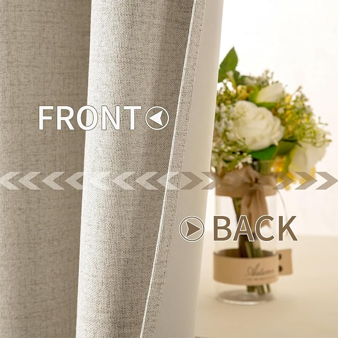 MIULEE Linen Curtains for Bedroom 100% Blackout Thermal Insulated Stone Grommet Room Darkening Curtains & Drapes Fall Decor for Living Room 52 x 45 Inch (2 Panels)