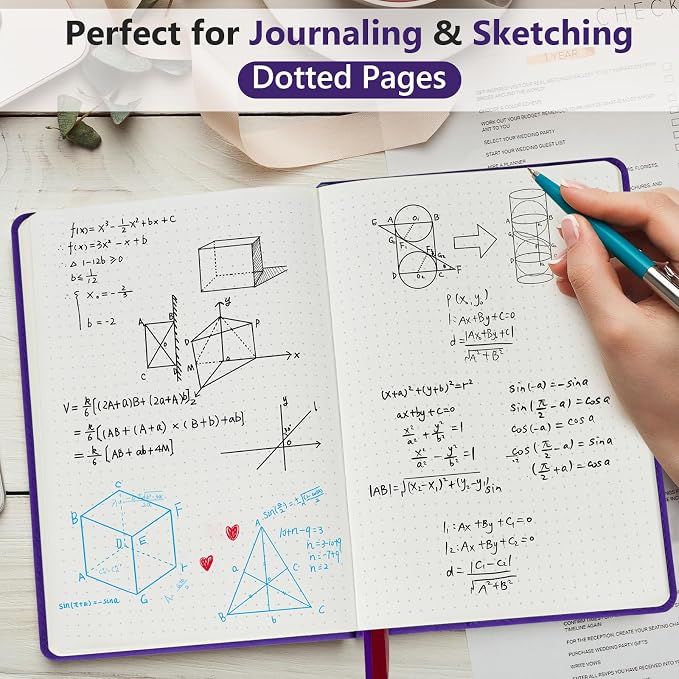 PERCUN Dotted Journal Notebook for Men & Women, 160 Pages Dot Grid notebook, A5 Hardcover Leather Bullet Journaling for Writing, Work, School, Travel, Daily Diary 5.9" x 8.5" (Purple)
