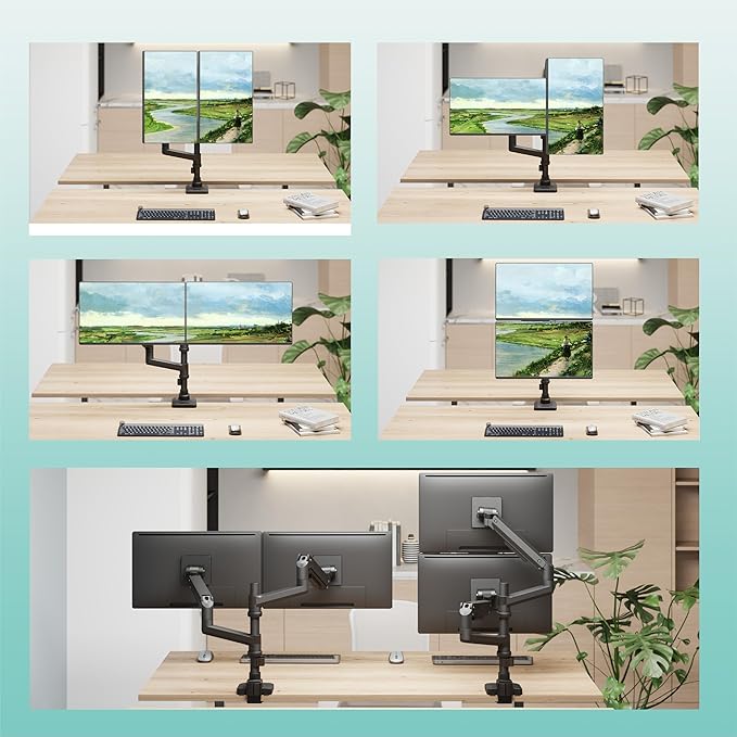 WALI Vertical Dual Monitor Stand for 13-49 inch Curved Screens, Ultrawide Dual Monitor Arms up to 44lbs, Stacked Monitor Mount for 2 Monitors, Heavy Duty Adjustable Gas Spring Arm (GSDM002N-P), Black