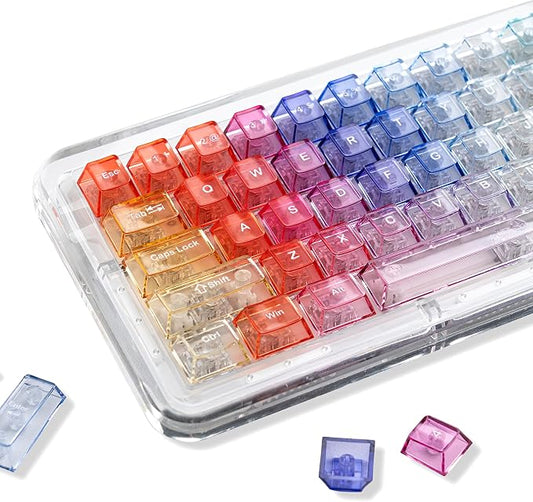 Keymatic Cherry Profile PC Transparent Keycaps, 123 Keys Dye-Sublimation Custom Keyboard Keycaps Shine Through Cute Rainbow Key Cap Set for Cherry MX Swithes Mechanical Keyboard(Only Keycap Set)