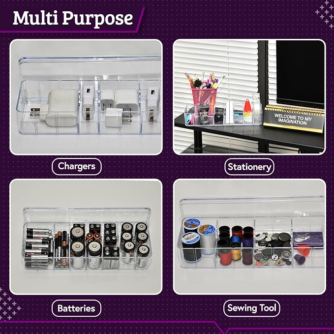 Set of 3 Cable Organizer Box W/Labels - Charger Box, Stackable W/Lids-Cord Organizer Junk Drawer- Cord Storage Box for Desk -Cable Organizer case, Multiuse Organizer