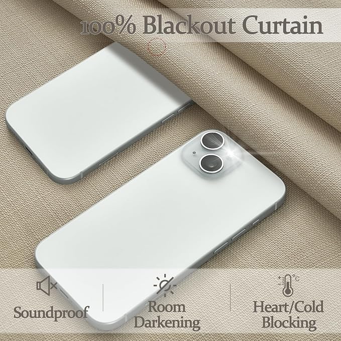 Extra Wide 70 Inch Pinch Pleated Blackout Curtains 120 Inches Long 2 Panels Set for Bedroom, Memory Trained Natural Linen Textured Windows Drapes Insulated Soundproof Warm Beige 10 FT Length Curtain