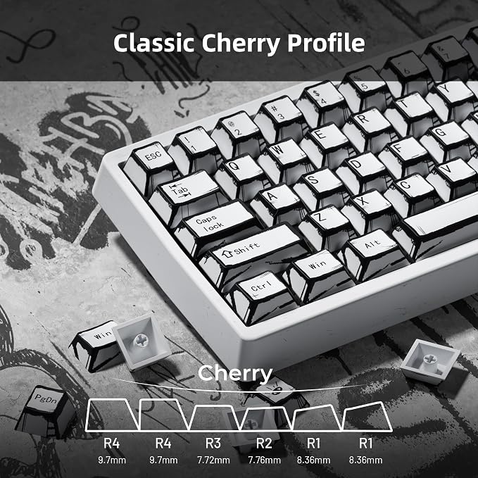 XVX White PBT Keycaps, Cherry Profile Keycap Set, Dye Sublimation Graffiti Keyboard Keycaps Suitable for 60% 65% 75% 80% 100% MX Switches Mechanical Keyboard