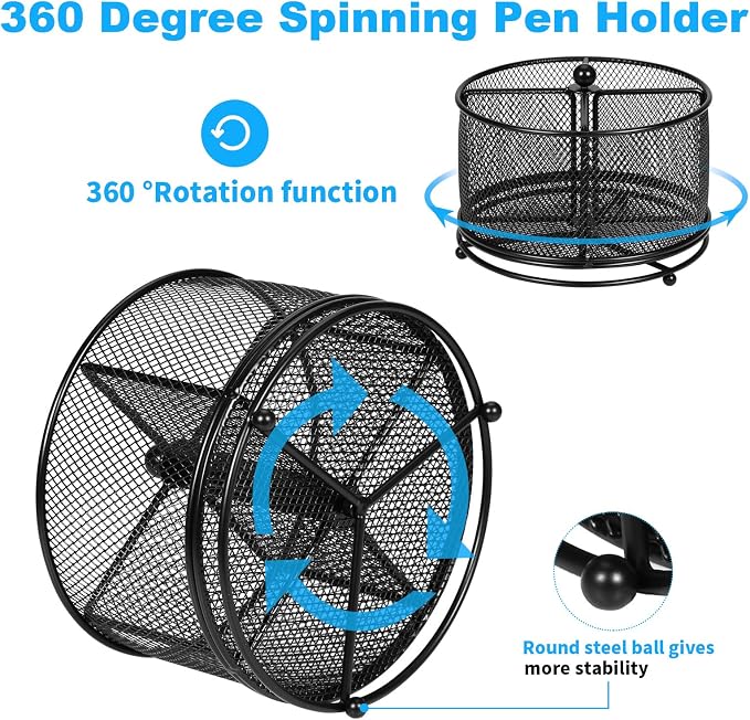 Rotating Pencil Holder for desk,Desk Pen Organizer | 360-Degree Rotating Pen Holder,Mesh Pen Holder for desk,4 Compartments,for Art Supplies/Marker /Desk Organizer