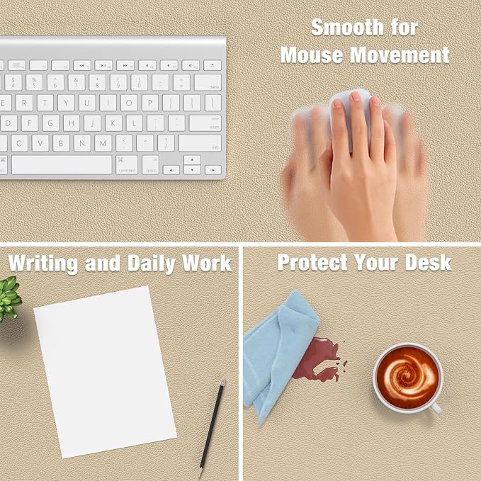 Hsurbtra Desk Pad, 35.5" x 17" PU Leather Desk Mat, XXL Extended Mouse Pad, Waterproof Desktop Blotter Protector, Non-Slip Ultra Thin Large Laptop Keyboard Writing Mat for Office Home, Beige