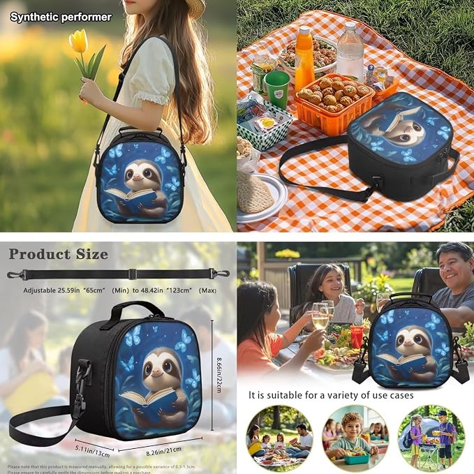 Kawaii Sloth Backpack Set for Girls, 4PCS Cute School Backpack with Lunch Box, Pencil Case & Water Bottle Sleeve, 17 Inch Elementary Bookbag for Kids Ages 6-8 Back to School