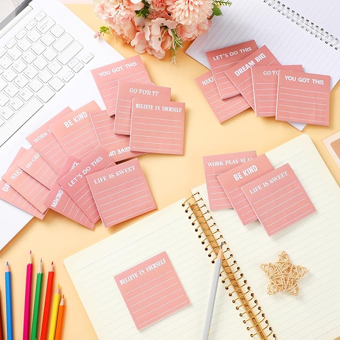 Yinder 24 Pcs Inspirational Sticky Notes Thank You Gift Motivational Sticky Note Pad Employee Appreciation Gift Bulk for Staff Coworker Teacher Nurse Office Groups 3 x 3'' (Inspirational,Pink)