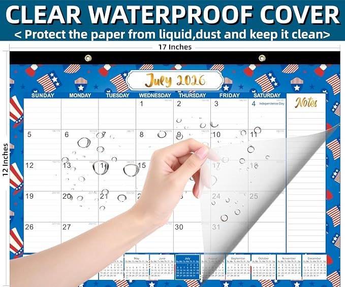Desk Calendar 2026-2027, Large 18-Month Desk/Wall Calendar, Now Through Dec 2027, 17" x 12", Thick Paper, Large Blocks, Plastic Cover, Monthly Calendar for Home School & Office Easy Organizing