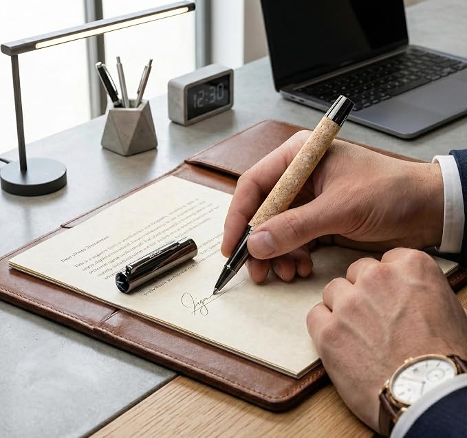 AUREX Luxury Rollerball Pen – Full Metal & Recycled Wood Design, Cork Grip, Elegant Gift Box w/Extra Refill – Fancy Executive Writing Pen