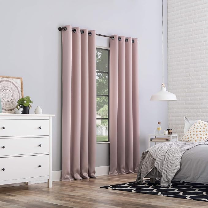 Sun Zero Nordic 2-pack Theater Grade Extreme 100% Blackout Grommet Curtain Panel Pair, 52" x 84", Blush