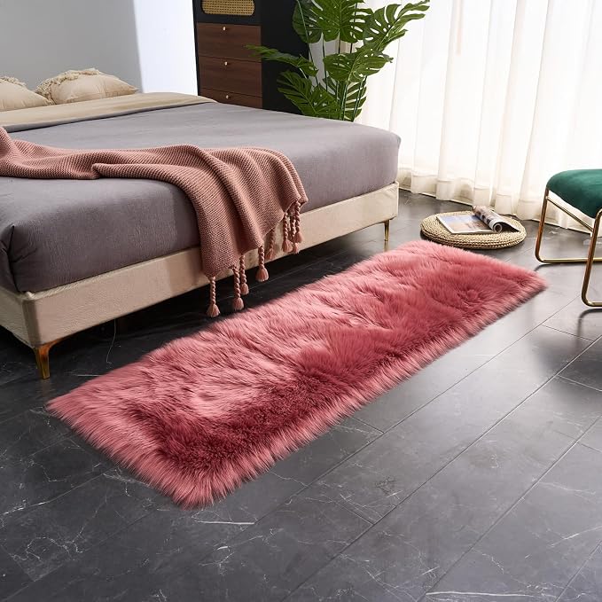 EasyJoy Ultra Soft Fluffy Faux Fur Rug, 2x6 ft Rectangle, Blush Pink | Chair Cover, Seat Pad, Fuzzy Area Rug