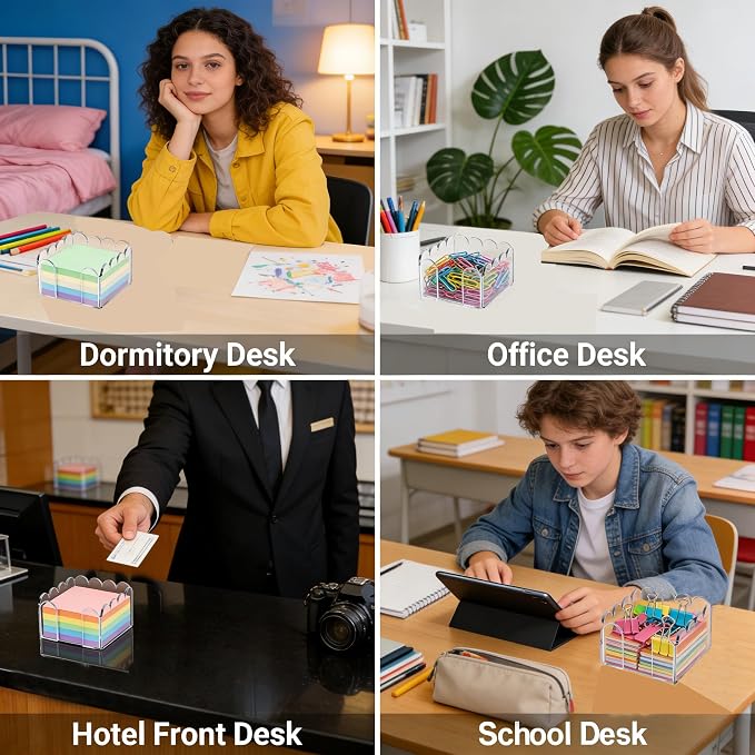 3x3 Inch Scalloped Acrylic Sticky Note Holder, Clear Cute Post It Note Dispenser, Notepad Holder with Wave Design, Thick Acrylic Desk Organizer for Office, Home, Dorm, Classroom