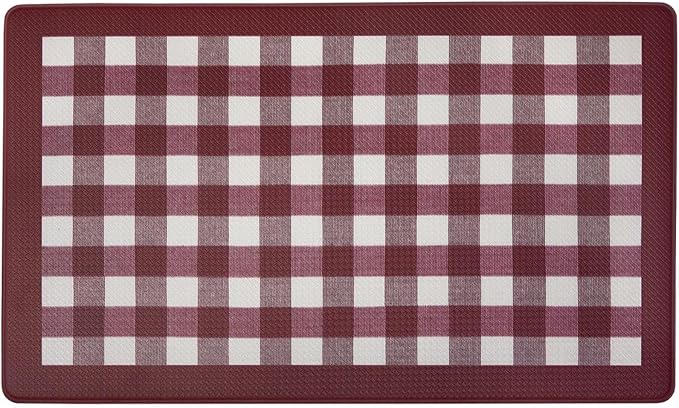 Anti-Fatigue Floor Comfort Mat - 18 x 30 Inch (Buffalo Check Burgundy) - Waterproof Non-Slip Rug - Easy to Clean Cushioned Mat for Kitchen, Bathroom, Standing Desk & Office - Achim Home Decor