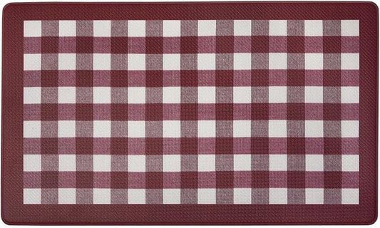 Anti-Fatigue Floor Comfort Mat - 18 x 30 Inch (Buffalo Check Burgundy) - Waterproof Non-Slip Rug - Easy to Clean Cushioned Mat for Kitchen, Bathroom, Standing Desk & Office - Achim Home Decor