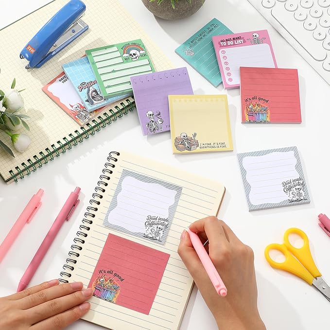 9 Pads Gothic Skeleton Sticky Notes 3x3 Inch Cute Self Stick Notepads Notes Adhesive Memo Pad Office Decor Gifts for Students School Teacher Meeting Office Supplies
