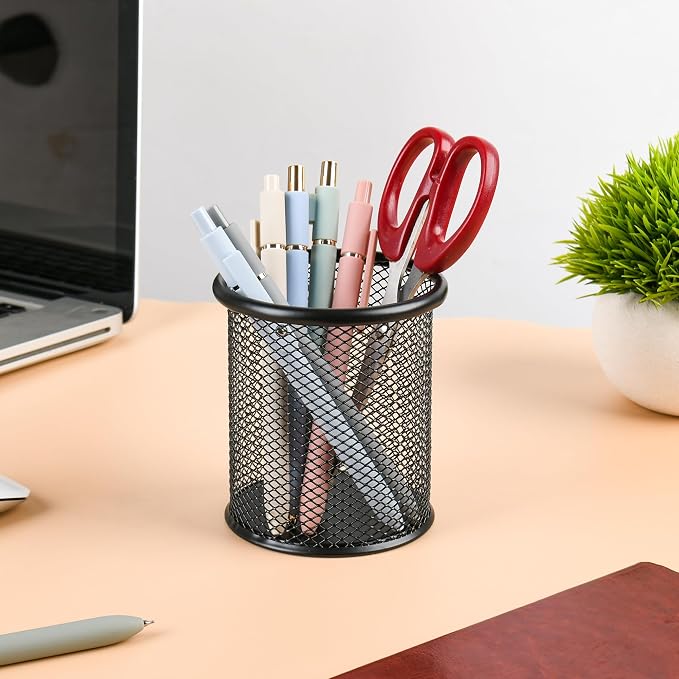 Black Pen Holder Cup for Desk ，Modern Wire Mesh Pencil Cup Holder, Durable Office Pen Organizer for Desk, Home & Office