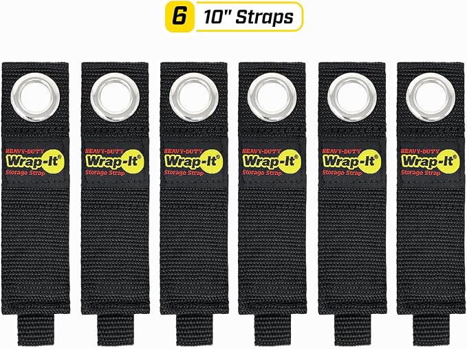 Heavy-Duty Wrap-It Storage Straps, 10-inch (6 Pack) - Hook and Loop Extension Cord Organizer Hanger, Cord Keeper, Cable Straps for Cords, Hoses, and Garage Storage