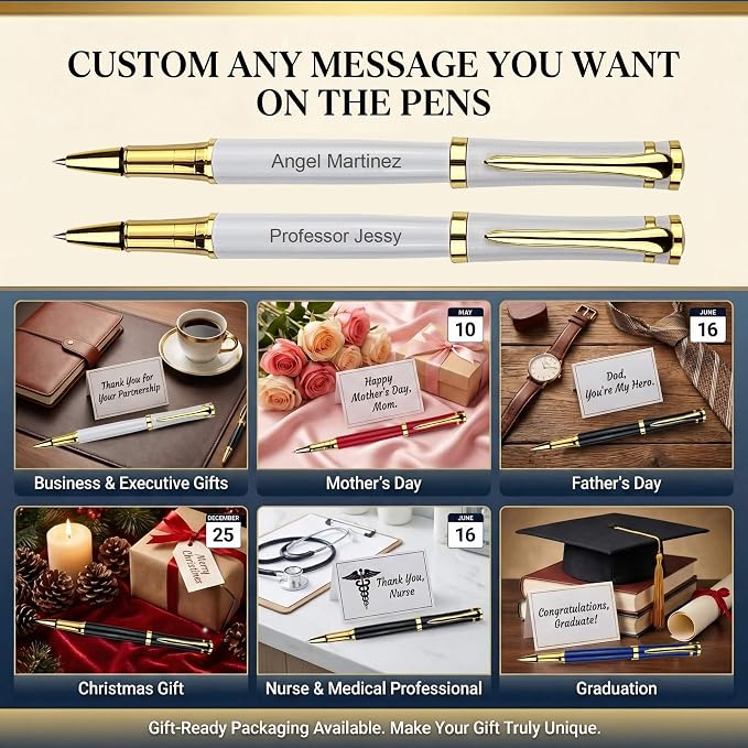 Yastar Personalised Gift Pens with a Custom badge with 2 Black Refills Quality Pen Metal Body - Custom with Names Message on the Pen - Gift Pen Set for Family Colleague Elder Friends
