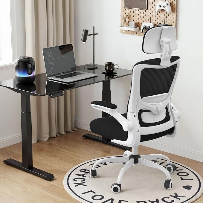 Ergonomic Office Chair for Long Hours, Padded Lumbar Support for Lower Back Relief, 330 lb Capacity, Comfortable Computer Desk Chair for Home Office, Computer & Study (Classic, White/Black)