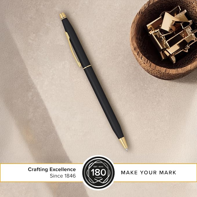 Cross Classic Century Engraved Diamond Pattern Ballpoint Pen - Refillable Pen for Effortless Writing - Black Ink - Durable Construction - Premier Distinctive Look - Gift-Ready (Black & Gold)