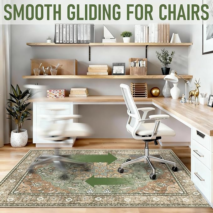 36"x48" Office Chair Mat for Hardwood, Under Desk Chair Mat for Home Office, Anti-Slip Office Rugs for Rolling Chairs, Floor Protector Washable Rugs Olive Green