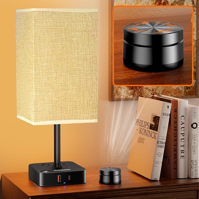 cozoo Bedside Table Lamp for Bedroom, 3 Way Dimmable & Remote Control Stepless Dimming Touch Nightstand Lamp, 2 USB Ports and 2 AC Outlets, Small Desk Light for Living Room, Bed, Study, Beige