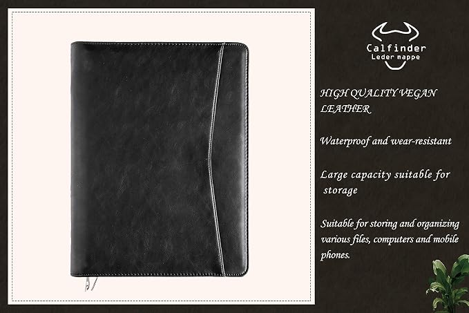 Calfinder Personalized Portfolio for Women&Men, Free Name Engrave,Customized Leather Padfolio with Logo or Name, Business Portfolio with A4 Writing Pad Holder for Resume,Gift for Father's Day