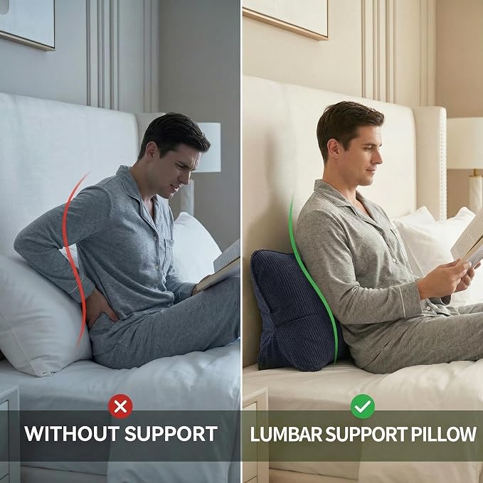 Pat. Pend. Corduroy Wedge Pillow with Lumbar Support, Triangle Cushion for Sofa, Couch, Bed or Recliner, Reading Pillow for Sitting & Relaxing, Navy Blue