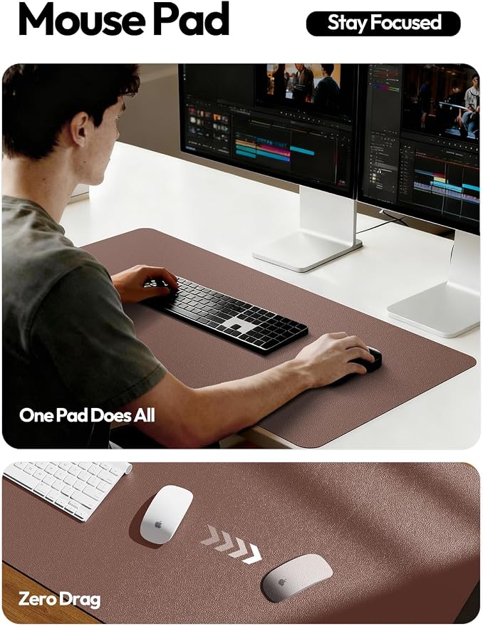 YSAGi Leather Desk Protector, Office Mat, Large Mouse Mat, Non-Slip PU Leather Blotter, Laptop Desk, Waterproof Writing Pad for Office and Home (Chocolate, 47.2" x 23.6")