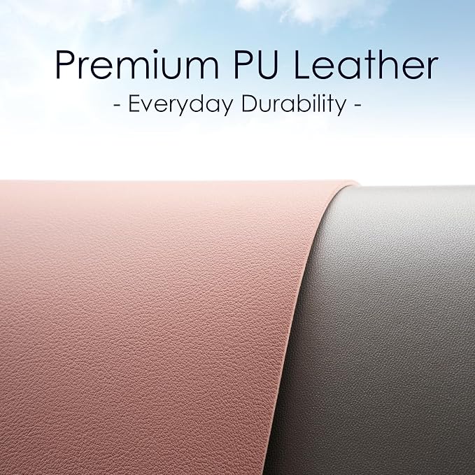 Leather Desk Pad Protector, Waterproof Mouse Pad, PU Desk Mat, Office Desk Cover, Desk Writing Mat for Office/Home/Work/Cubicle (Pink/Silver) 9x8 in