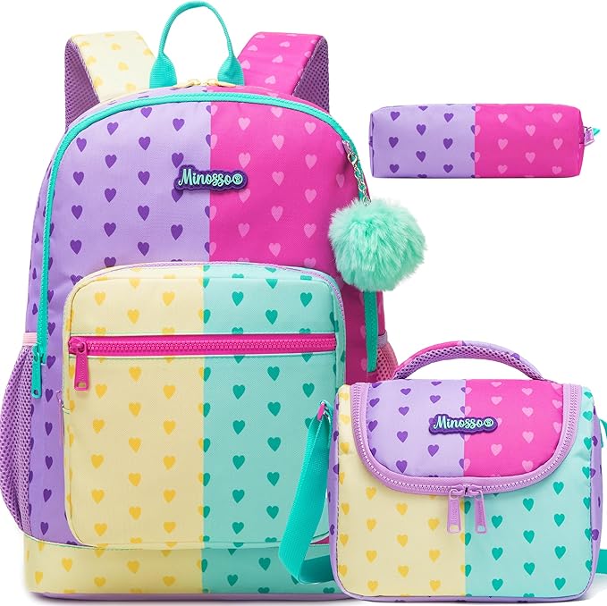 School Backpack for Girls,Kids Backpack with Lunch Box,Lightweight Elementary Bookbag for Girls, Cute Backpacks for School & Travel