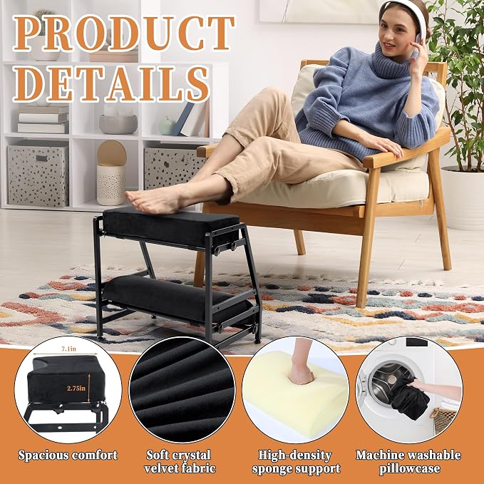 BALAPET Adjustable Double Step Footrest, High-Density Foam with Sturdy Iron Frame Foot Rest Under Desk for Office, Ergonomic Footrest with Washable Cover for Desk Work Office, Home, Patented Design
