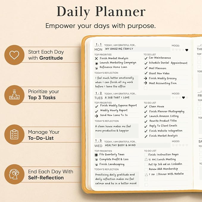 2026 Planner, Daily Journal & Gratitude Journal All-In-One with To Do List, Self Care Prompts & Habit Tracker - 7 x 10 - Orange